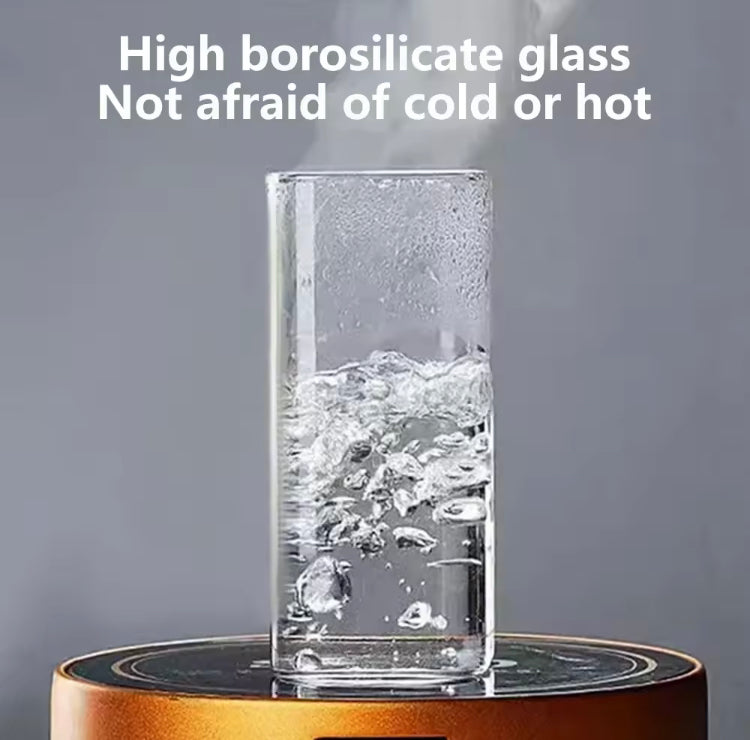 400ml Square Coffee Glass with Lid and Glass Straw