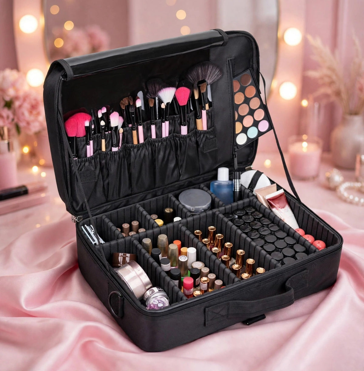 Professional Three Layer Large Capacity Leather Makeup Vanity Bag