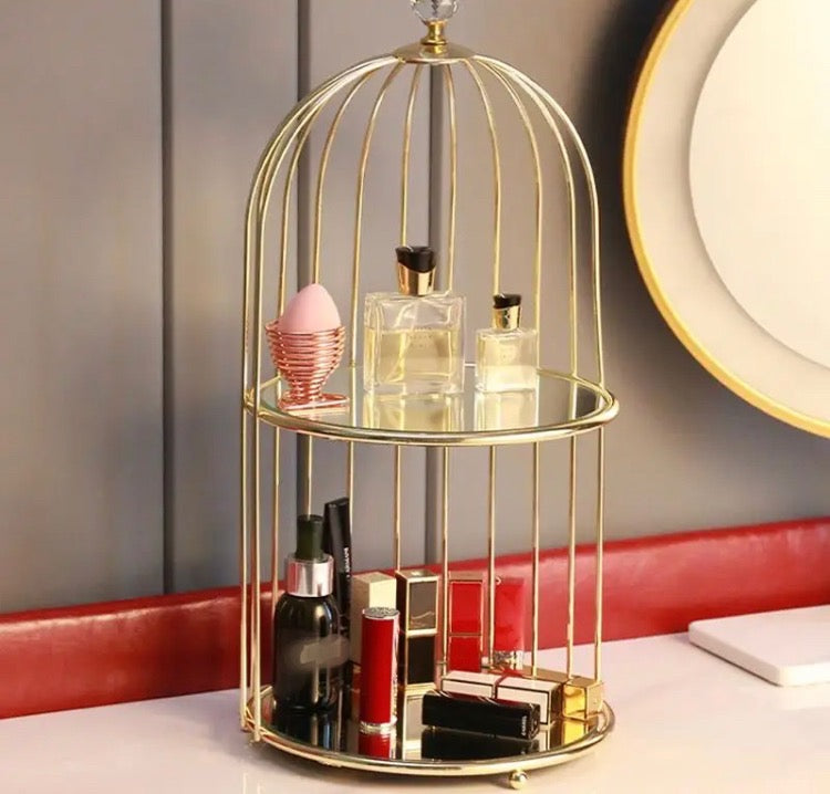 Luxury Cage Style Mirror Cosmetics Makeup Skincare Organizer