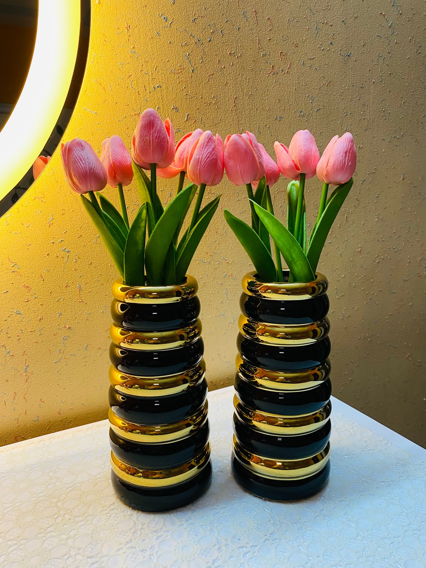 New Aesthetic Black & Gold Flower Vase for Home Decoration Ceramic Vase