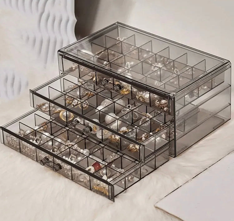 Luxury 3 Layer-72 Grids Large Capacity Dustproof Jewellery Organizer