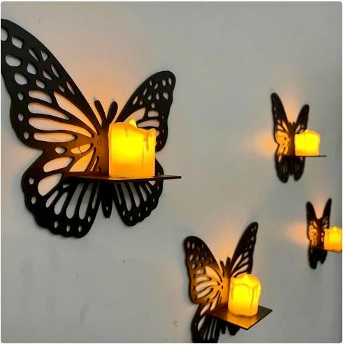 Wall Mounted Wooden Butterfly Candle Holder Display Shelf