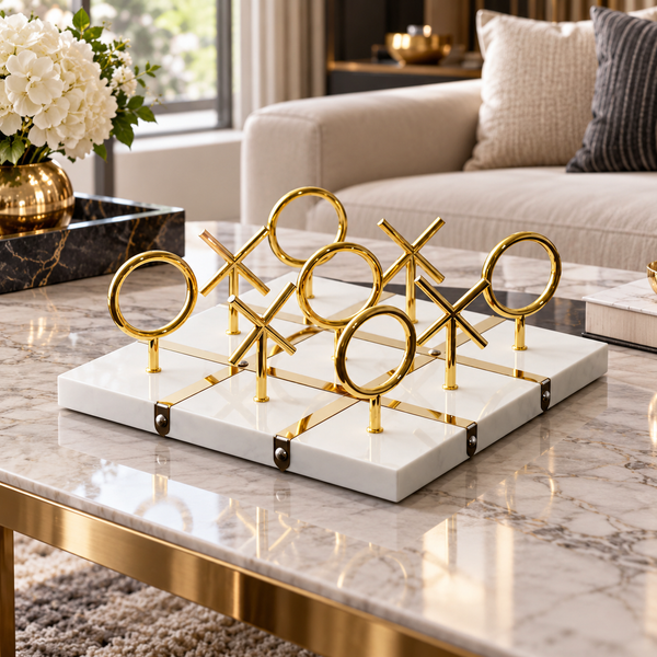 Luxury Ceramic Gold Tic-Tac-Toe Decorative Table Game