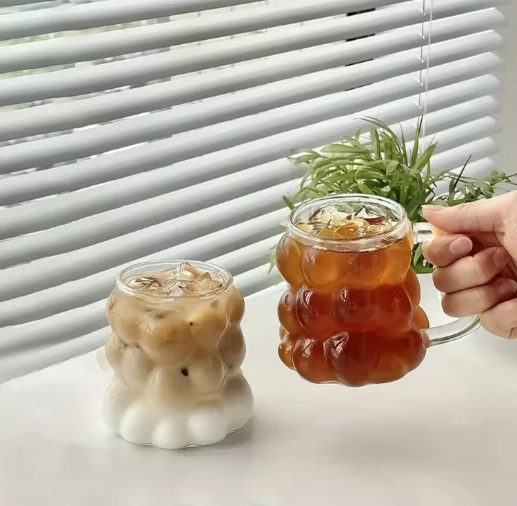 450ml Bubble Textured Coffee Glass with Handle