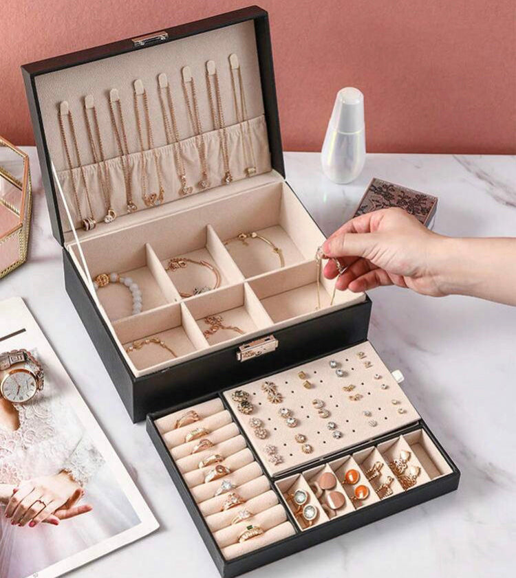 Double Layer Large Capacity Leather Jewellery Organizer