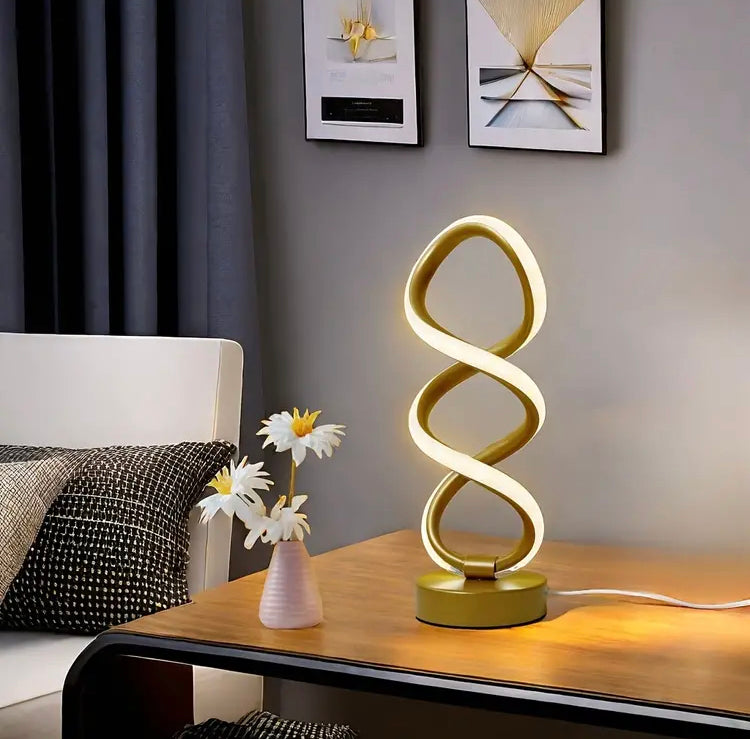 Modern Gold Metal Spiral LED Table Lamp with 3 Modes of Light