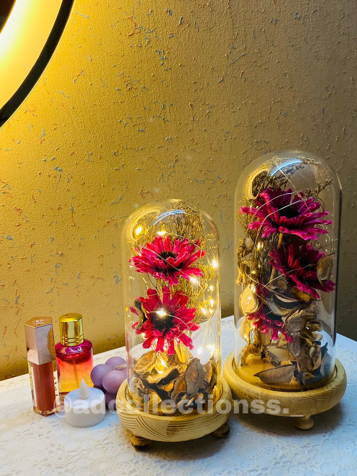 Artificial Rose Flowers Eternal Rose LED Light with Wooden Base