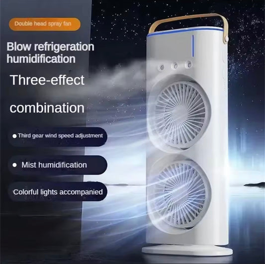 Rechargeable Rotating Cooling Dual Fan with Hole Spray & Light