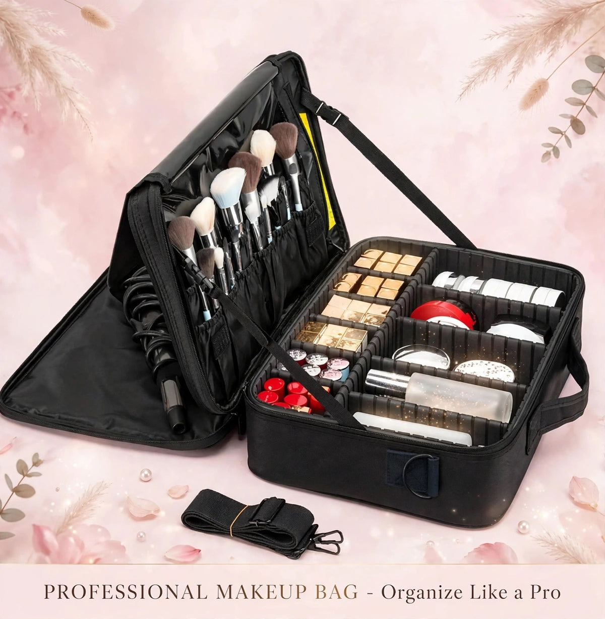 Professional Three Layer Large Capacity Leather Makeup Vanity Bag