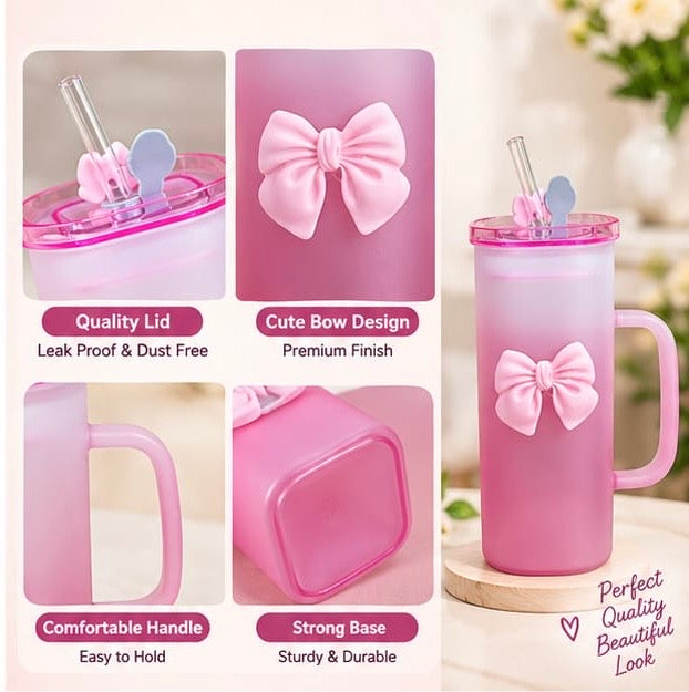 320ml Double Shaded Bow Coffee Glass with Straw