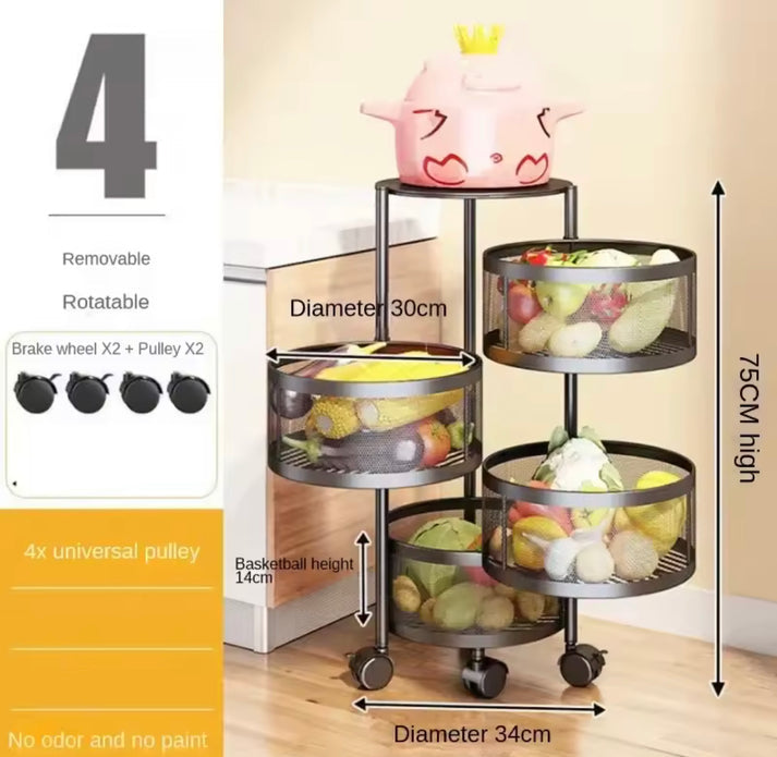 Metal Large Capacity Rotating Round Trolley with Wheels