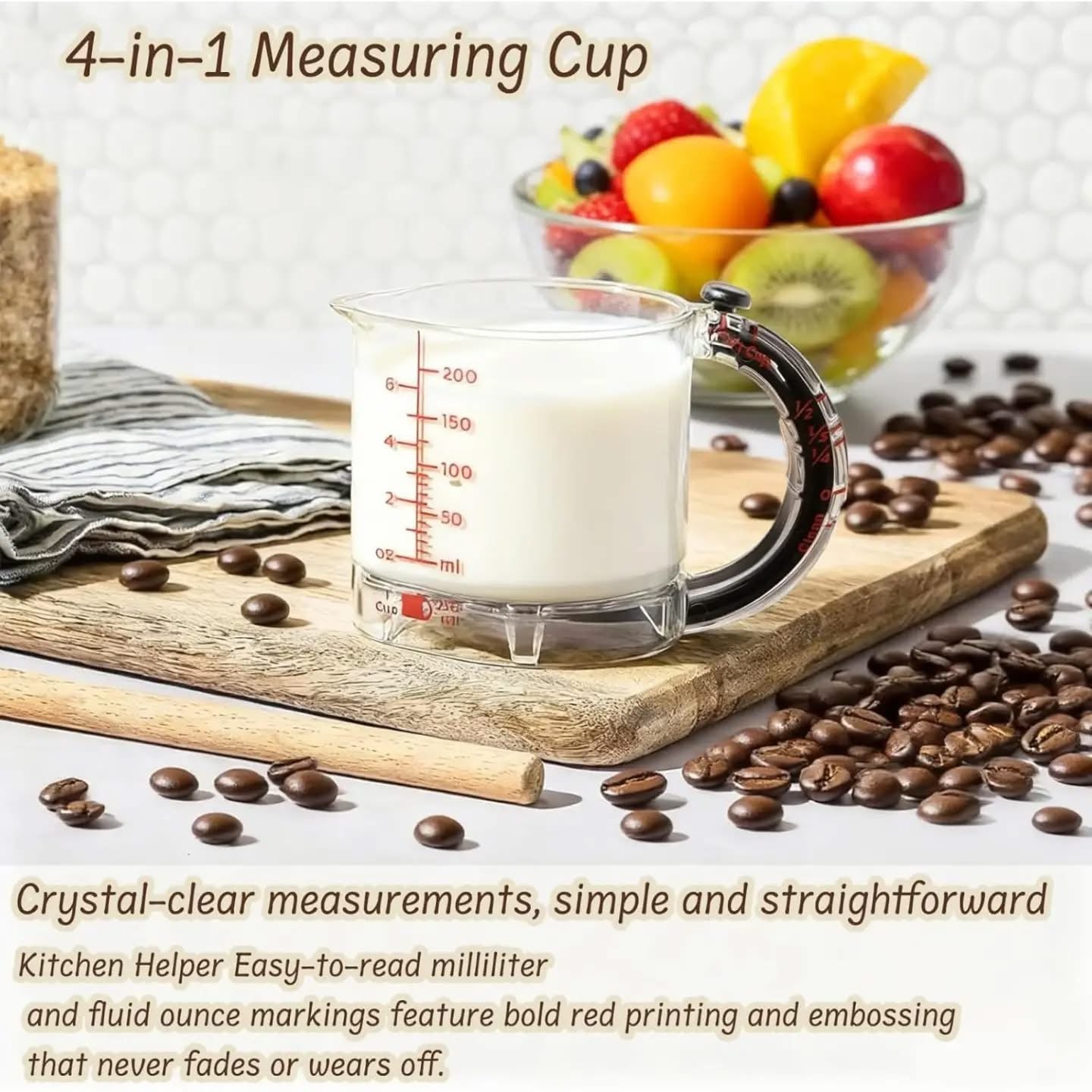 Luxury 4 in 1 Kitchen Measuring Cup Dual Chamber Liquid Separator