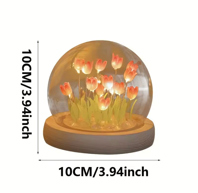 Tulip Flower Night Light Lamp with Wooden base for Home Decoration