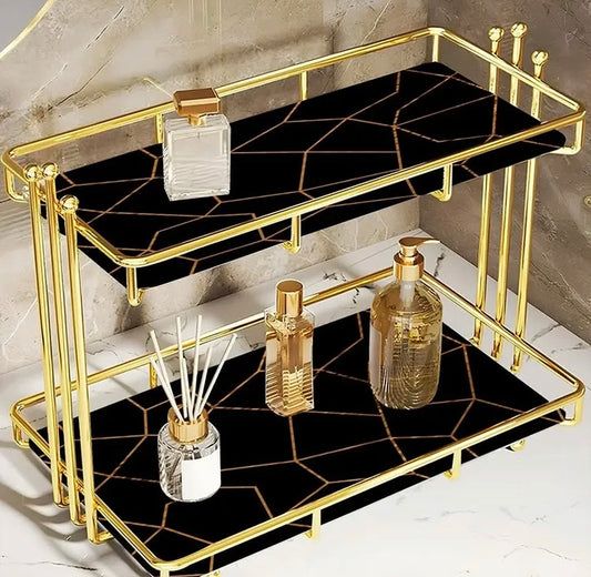 Double Layer Iron Art Nordiac Marble Style Cosmetics Organizer