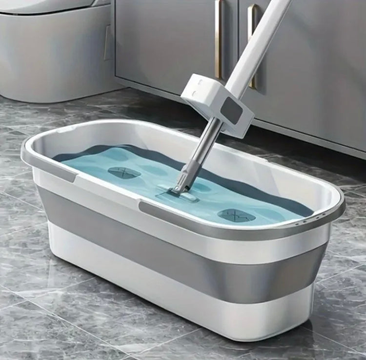 Flat Squeezing Mop with Foldable Bucket (Heavy Quality)