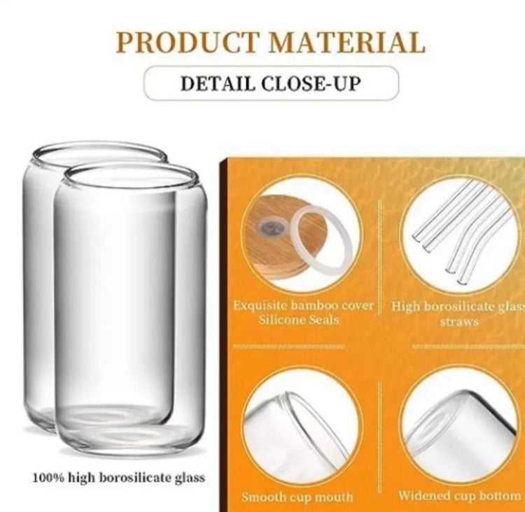 Aesthetic Coffee Glass with Bamboo Lid & Straw