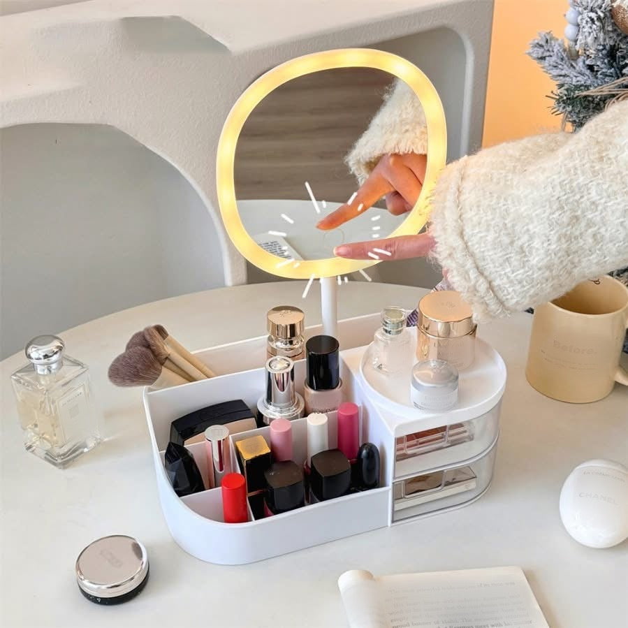 Makeup Cosmetics Storage Box with Mirror & 3 Modes of Light