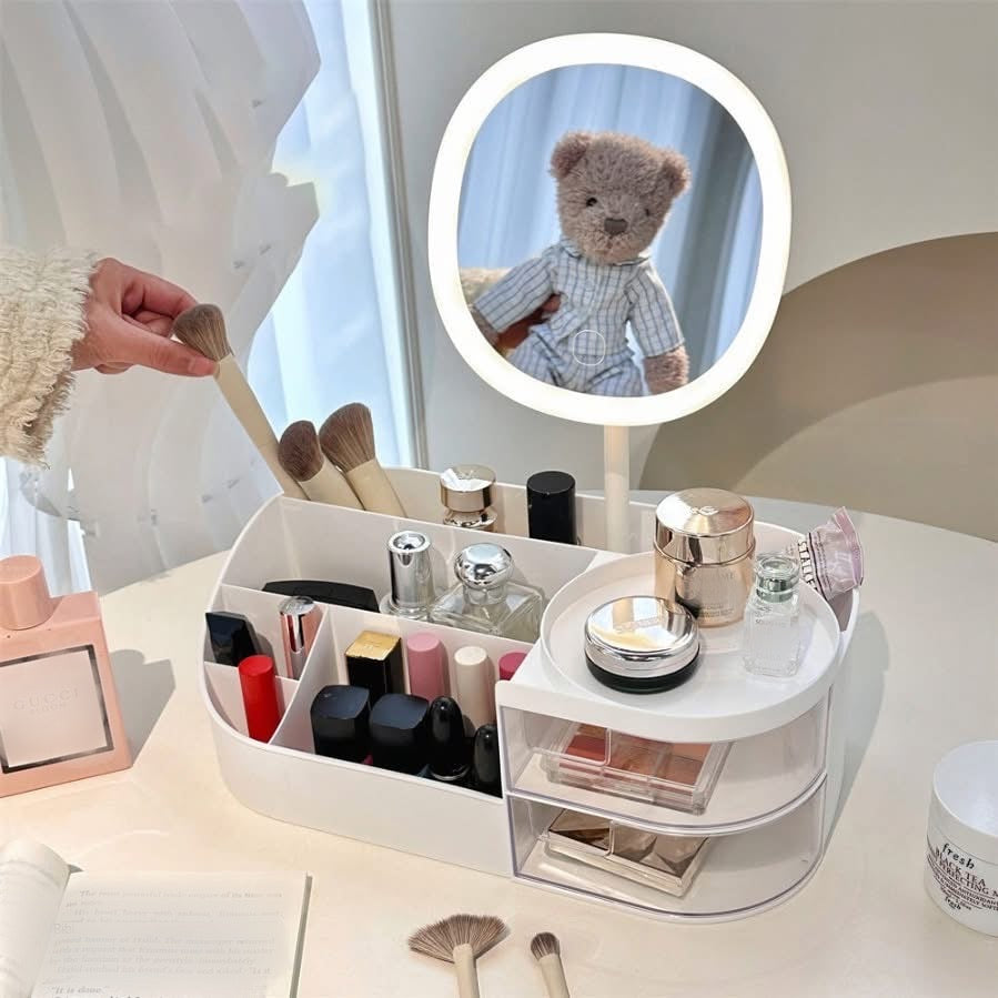 Makeup Cosmetics Storage Box with Mirror & 3 Modes of Light