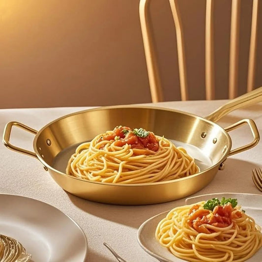 Round Stainless Steel Gold Serving Tray / Cooking Pan