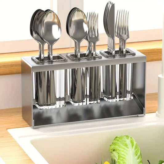 Premium Countertop Acrylic Cutlery Drying Holder with Metal Stand