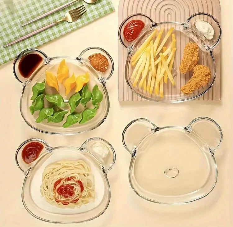 Bear Serving Plate with Dipping Sauce Divider