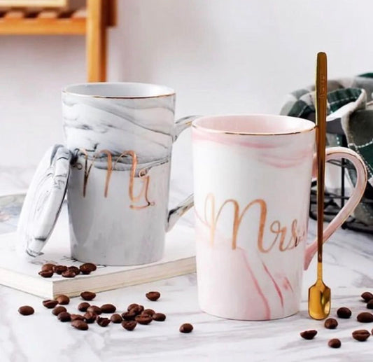 Marble Printed Mr & Mrs Couple Mugs with Box Packaging