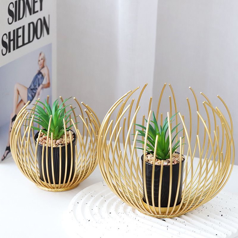 Metal Cage Style Potted Artificial Plant Centerpiece Home Decor