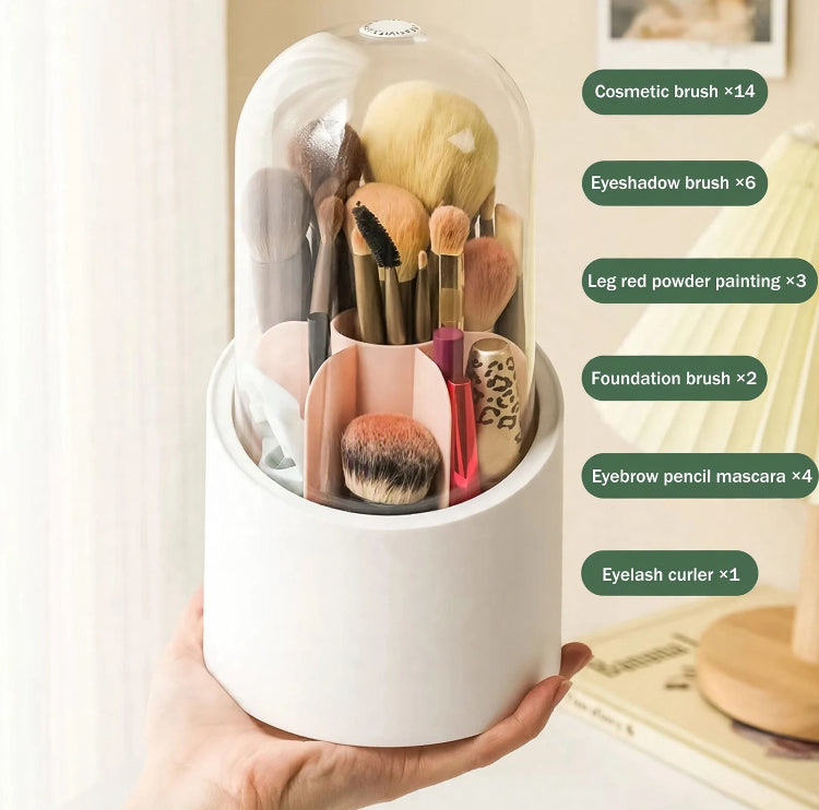 Rotating Brushes Cosmetics Holder with Dustproof Lid