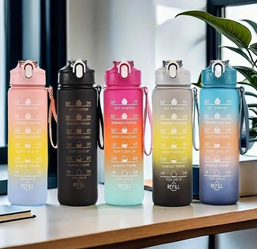 1000ml Water Bottle with Motivational Quotes & Straw
