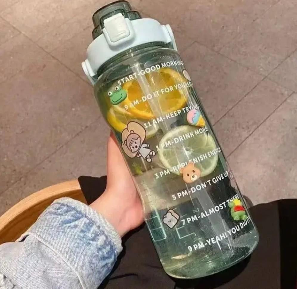 2 Litre Water Bottle with Motivational Quotes & Straw