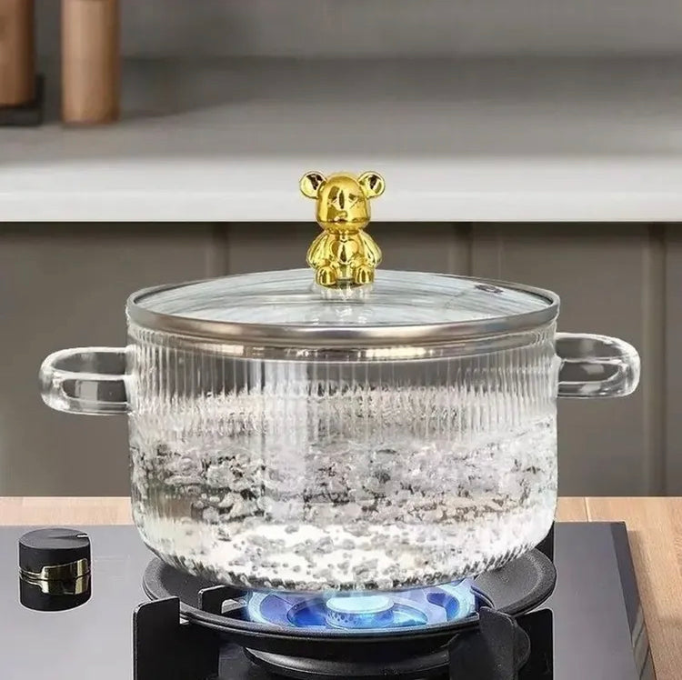 2 Litre Borosilicate Glass Saucepan with Lid & Handles