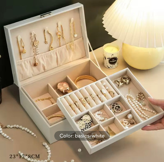 Double Layer PU Leather Jewellery Organizer