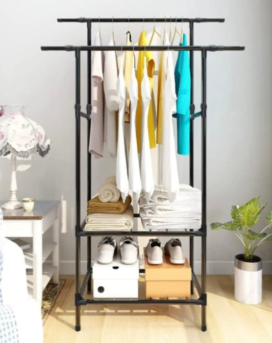2 Layer Double Pole Clothes Rack with Box Packaging