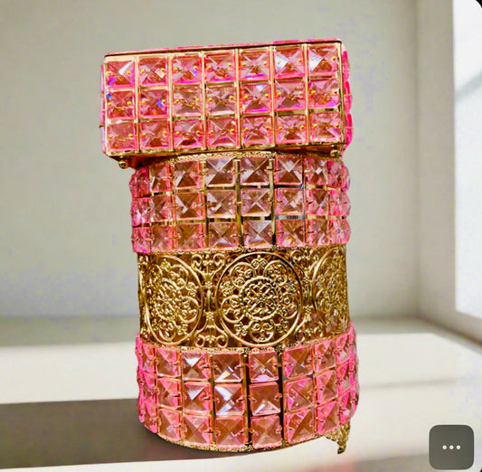 Crystal Pink Metal Dustbin & Tissue Box Set