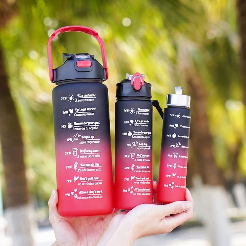 3 Pcs Motivational Double Shaded Water Bottle Set