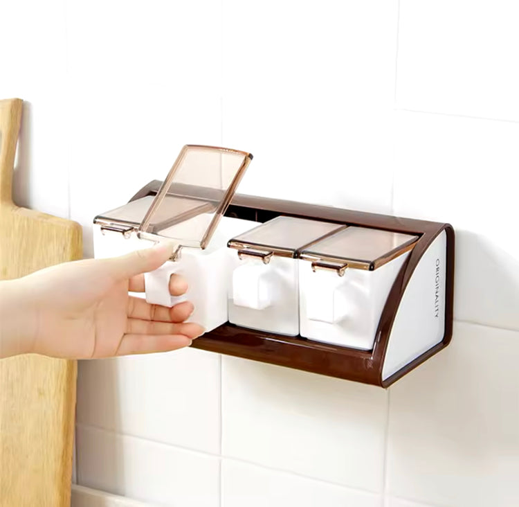 Wall Mounted Four Grids Seasoning Box