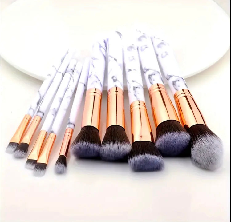 10 Pcs Marble Pattern Makeup Brushes Set
