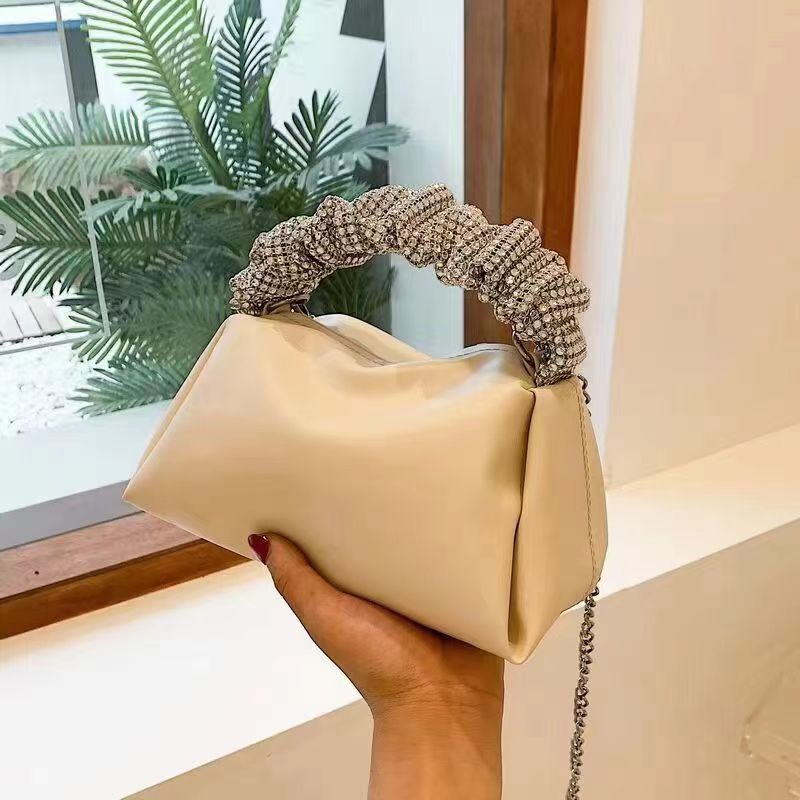 Leather Diamond Top Handle Bags Crossbody Chain Bag