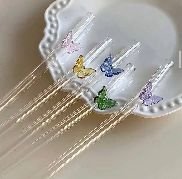 Aesthetic Butterfly Glass Drinking Straws