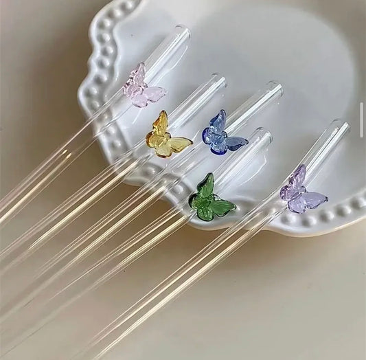 Aesthetic Butterfly Glass Drinking Straws
