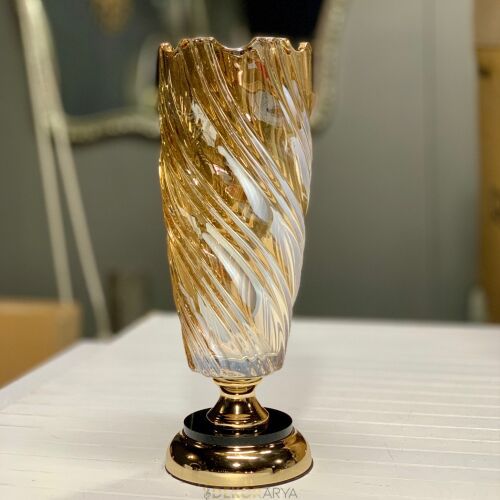 Crystal Glass Vase with Metal Base