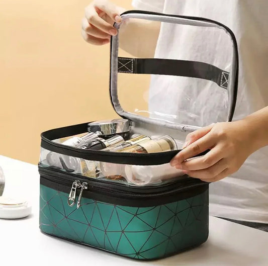 Women Double Layer Cosmetics Makeup Bag