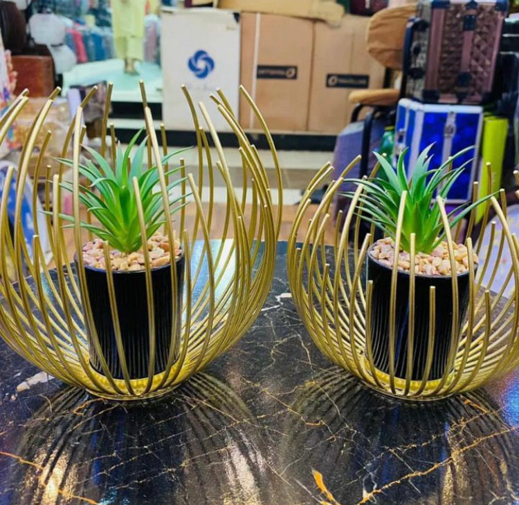 Metal Cage Style Potted Artificial Plant Centerpiece Home Decor