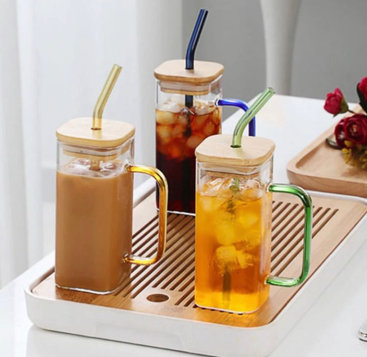 Aesthetic Coffee Glass with Glass Straw & Lid