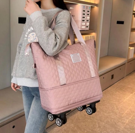 2 in 1 Expandable Shoulder Bag & Travel Luggage Bag with Detachable Wheels