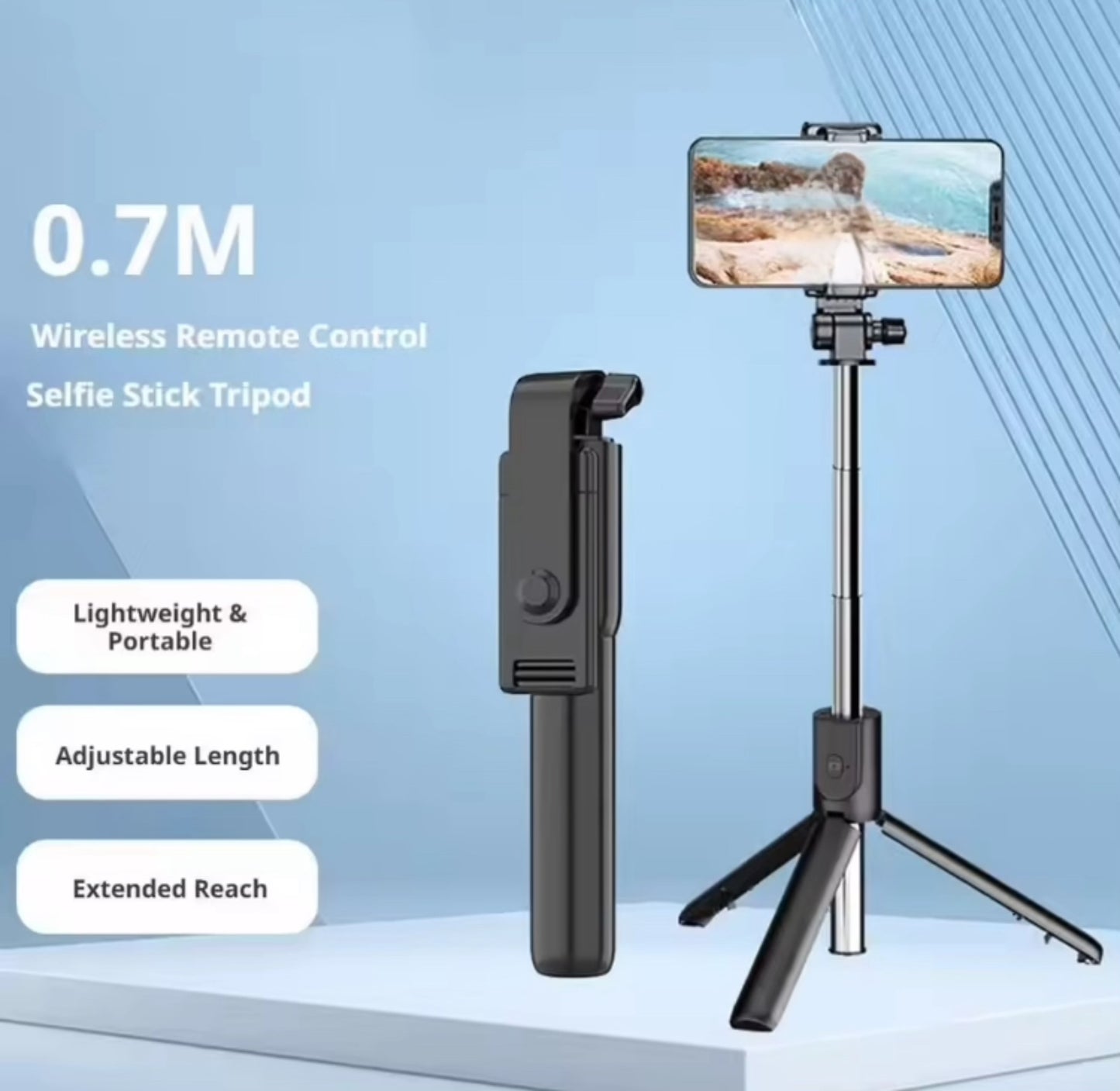 3 in 1 Portable Selfie Stick & Tripod Stand with Detachable Remote