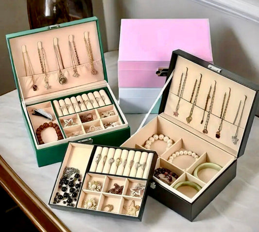 Double Layer Large Capacity Leather Jewellery Organizer