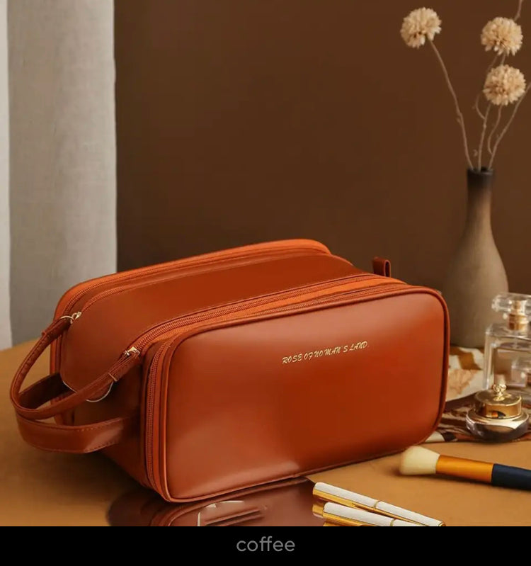 Large Capacity Cosmetic Bag Fashion Portable Wash Bag PU Leather