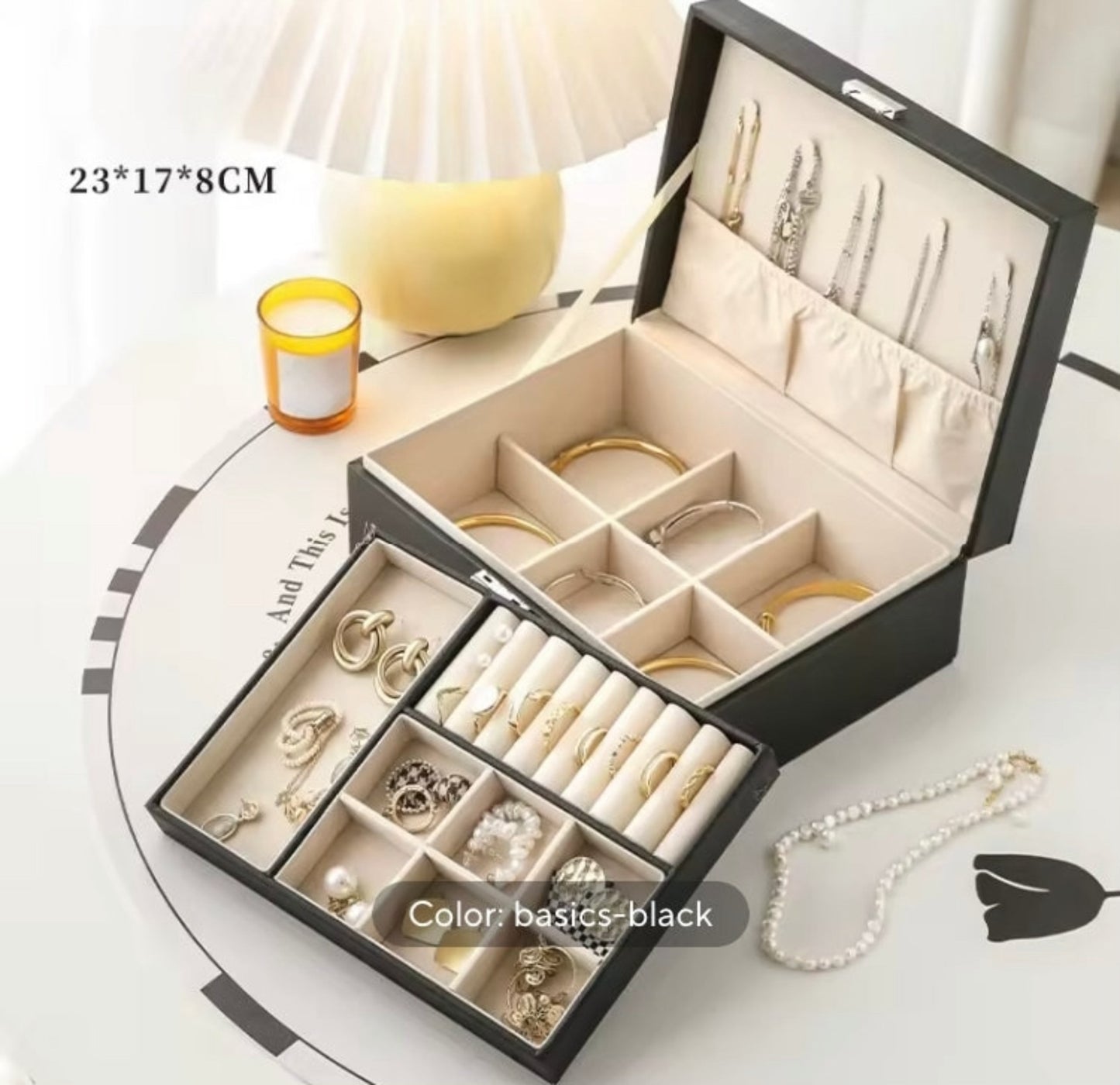 Double Layer Large Capacity Leather Jewellery Organizer