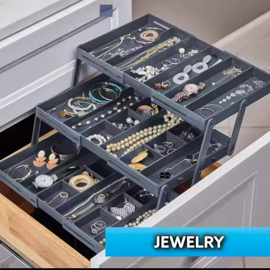 3 Layer Collapsible Jewellery Cosmetics Drawer Organizer